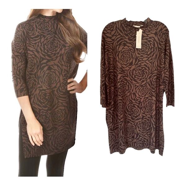 Masai Copenhagen Floral 3/4 Sleeve Mock Neck Tunic Sz L - Picture 1 of 5